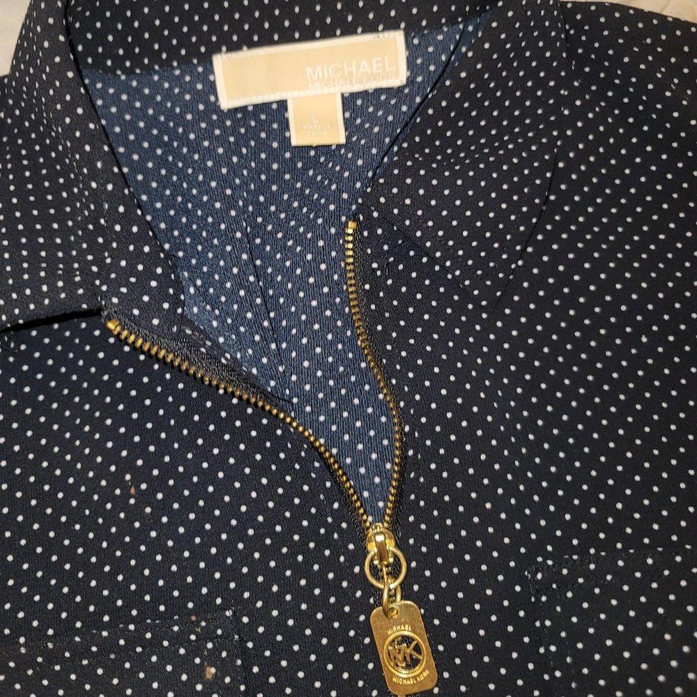 Navy and White Polkadot Top